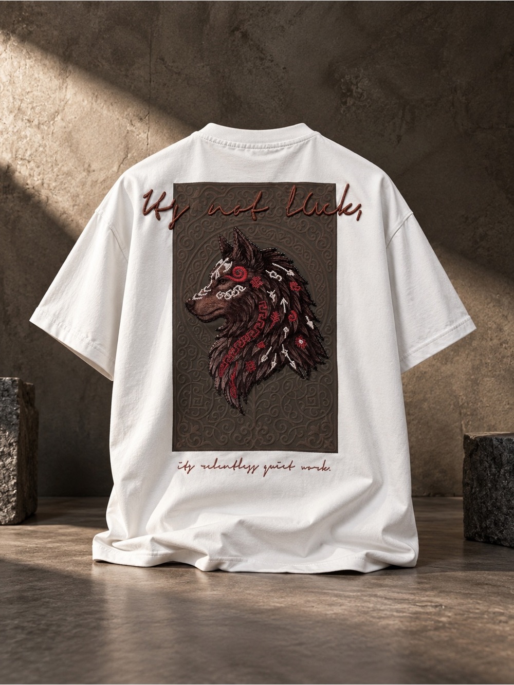 Men's White Graphic Wolf Back Print Tee